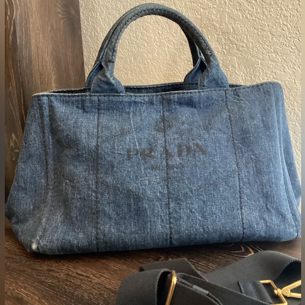 Prada Denim Blue Canvas Tote Bag